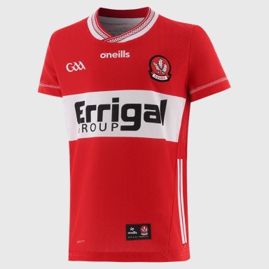 Red Derry GAA Kids’ Home Jersey 2026 from O’Neills.