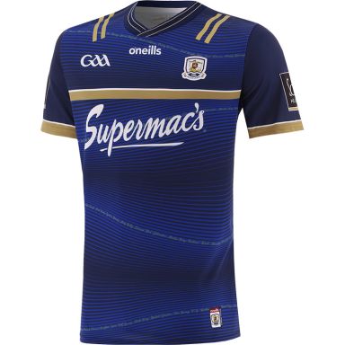 Blue and Gold Galway GAA Commemoration jersey with 1923/24 in gold on the back by O’Neills.