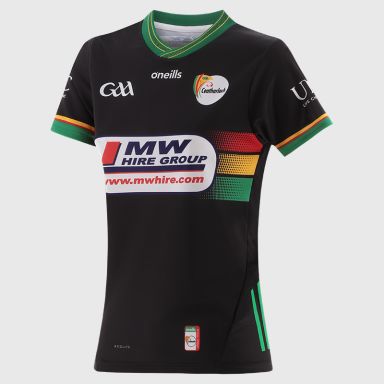 O’Neills Black Carlow GAA Women's Goalkeeper Jersey 2025 with ribbed crewneck by O’Neills.