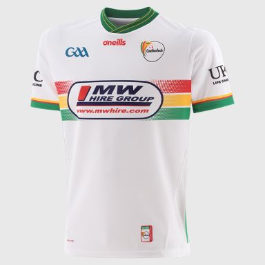 O’Neills White Carlow GAA Goalkeeper Jersey 2025 with ribbed crewneck by O’Neills.