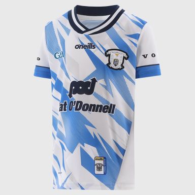 White Clare GAA Kids' Alternative Goalkeeper Jersey 2025 with ribbed crewneck by O’Neills.
