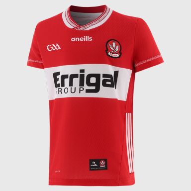 Red Derry GAA Kids’ Home Jersey 2026 from O’Neills.