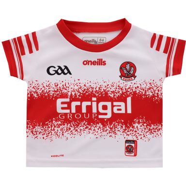 White Derry GAA Alternative Jersey 2024 with Errigal Group sponsor logo on the chest by O’Neills.