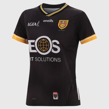 O’Neills Black Down LGFA Women's Goalkeeper Jersey 2025 with ribbed crewneck by O’Neills.