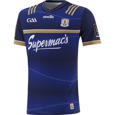 Blue and Gold Galway GAA Commemoration jersey with 1923/24 in gold on the back by O’Neills.