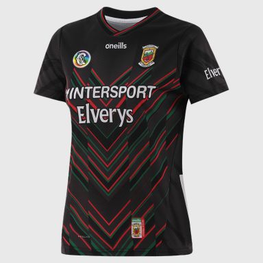 O’Neills Black Mayo Camogie Women's Alternative Goalkeeper Jersey 2025 with ribbed crewneck by O’Neills.