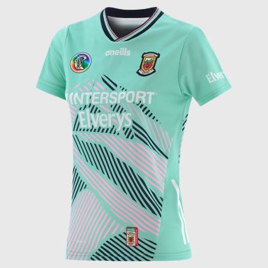 O’Neills Mint Mayo Camogie Women's Alternative Goalkeeper Jersey 2025 with ribbed crewneck by O’Neills.