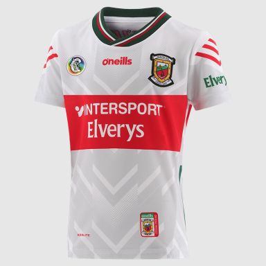 O’Neills White Mayo Camogie Kids' Goalkeeper Jersey 2025 with ribbed crewneck by O’Neills.