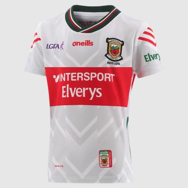 O’Neills White Mayo LGFA Kids' Goalkeeper Jersey 2025 with ribbed crewneck by O’Neills.