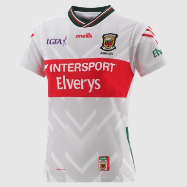 O’Neills White Mayo LGFA Women's Goalkeeper Jersey 2025 with ribbed crewneck by O’Neills.