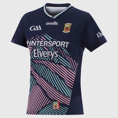 O’Neills Navy Mayo GAA Women's Alternative Jersey 2025 with ribbed crewneck by O’Neills.