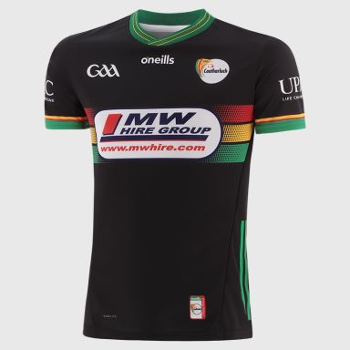 O’Neills Black Carlow GAA Player Fit Goalkeeper Jersey 2025 with ribbed crewneck by O’Neills.