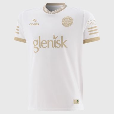 White / Gold Offaly GAA Kids' Short Sleeve Training Top 2026 from O’Neills.