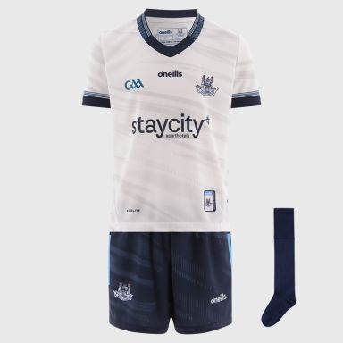 White Dublin GAA Goalkeeper mini kit with jersey, shorts and socks by O’Neills.