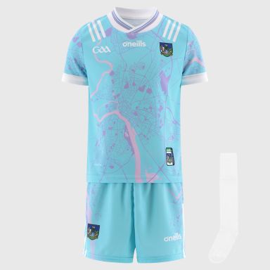 O’Neills Blue Limerick GAA Goalkeeper Mini Kit 2025 with jersey, shorts and socks by O’Neills.