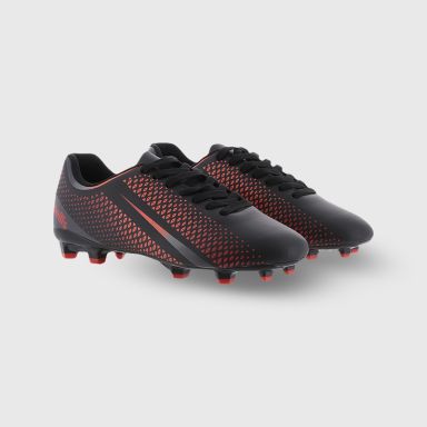 Black and Red O’Neills Meteor Youth football boots with moulded studs and lace closure by O’Neills.