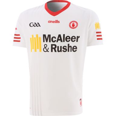 White Tyrone GAA Home Jersey with sponsor logo by O'Neills.