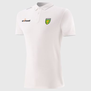 White Men’s Donegal GAA Venture Pima Cotton Polo Shirt with ribbed collar and cuffs by O’Neills.