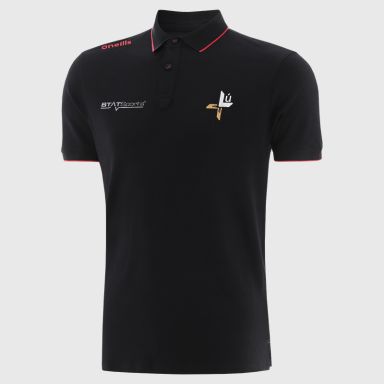 Black Louth GAA Men’s Venture Pima Cotton Polo Shirt with ribbed collar and cuffs by O’Neills.