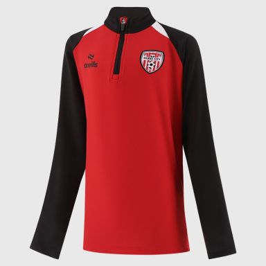 O'Neills Derry City FC Kids' Volume Players Brushed Half Zip Top Red / Black