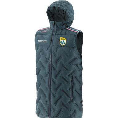Marine kids' Kerry GAA Weston Hooded Padded Gilet with hood and two zip pockets by O’Neills.
