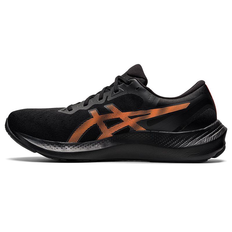black and orange ASICS men's laced runners with good comfort for a smooth stride from O'Neills