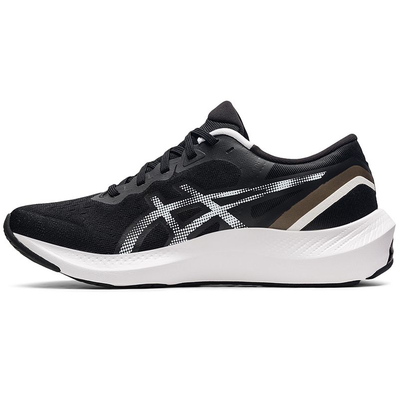 black and white ASICS women's runners with an engineered mesh upper from O'Neills