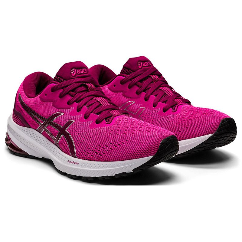 Women's ASICS GT-1000 11 Lace Up Running Shoes with mesh upper Pink and white from O'Neills.