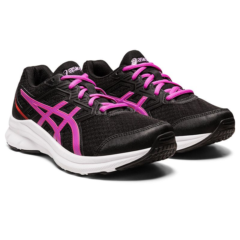 kids ASICS Jolt 3 lace up trainers with mesh upper Black and Purple from O'Neills