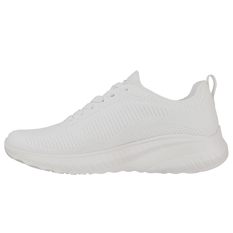 Women's White Skechers BOBS Sport Squad Chaos - Face Off Trainers, with engineered mesh knit upper with lace-up front from O'Neills.