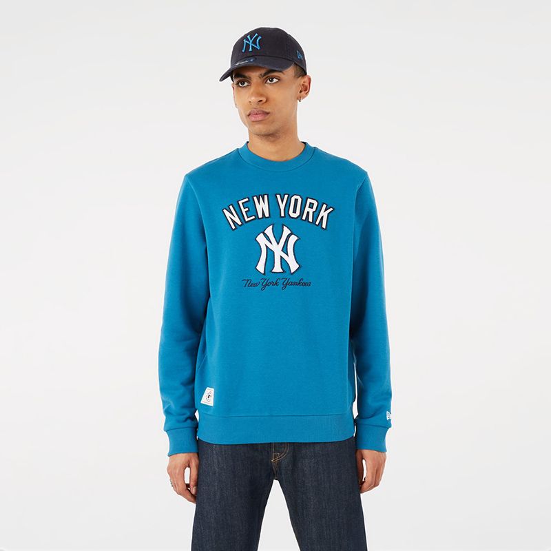 Blue men's New Era sweatshirt with white New York Yankees logo on the front from O'Neills.