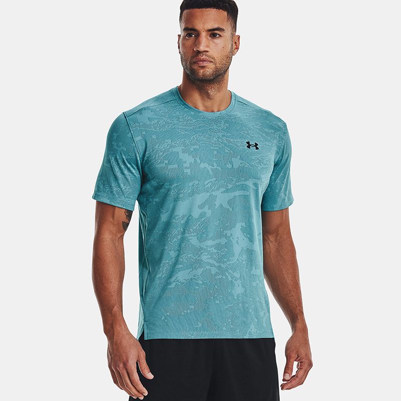 Men\'s / Under Vent Armour Black T-Shirt Short UA Tech™ Jacquard Sleeve Blue Glacier