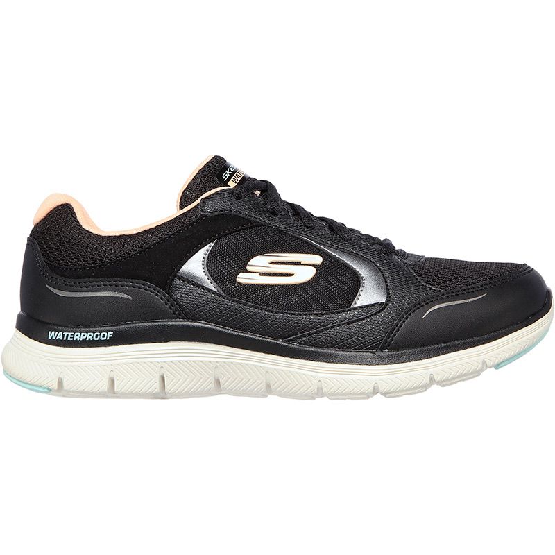 black and pink Skechers Women's trainers in a waterproof athletic sporty sneaker design from O'Neills