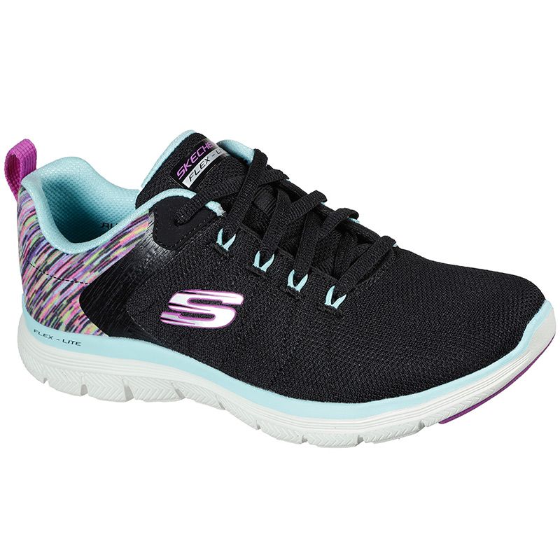black multi Skechers women's runners in a lace up sporty design from O'Neills