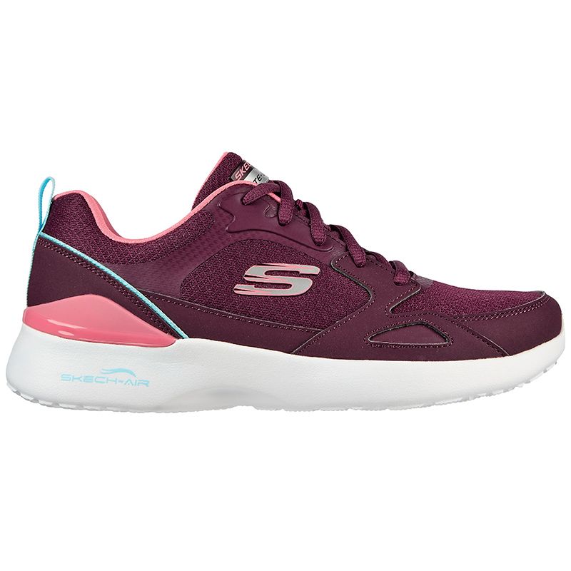 Burgundy and Pink Skechers women's trainers in a sleek, sporty design with a lace up closure from O'Neills