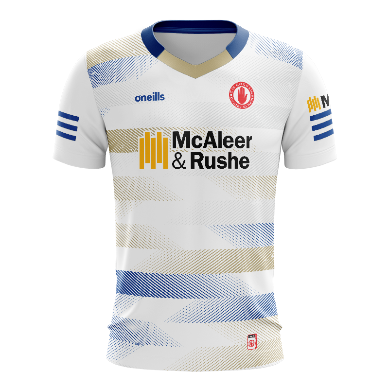 White and Gold Tyrone GAA Short Sleeve Training Top from ONeills.