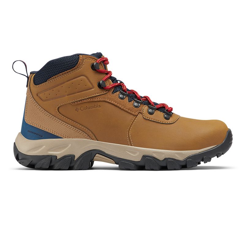 Light brown Columbia men's waterproof hiking boots, lightweight and durable featuring a leather and suede upper, Techlite™ EVA midsole and Omni-Grip™ Rubber outsole available from O'Neills.