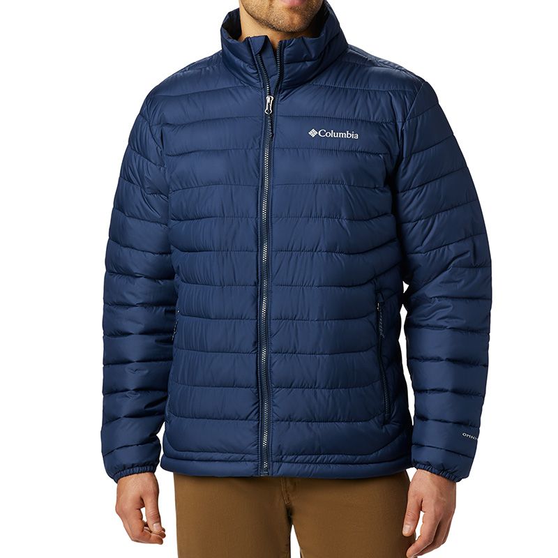 Navy men's Columbia Powder Lite jacket with outer padded and zipped pockets from O'Neills.