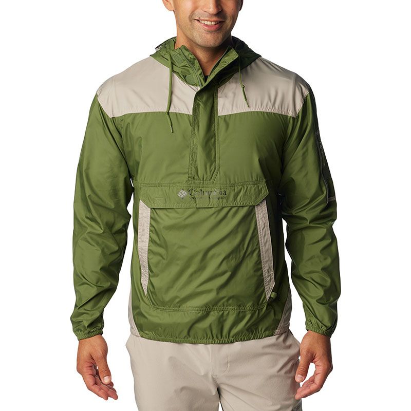 Green Men's Columbia windbreaker with hood and pouch pocket from O'Neills.