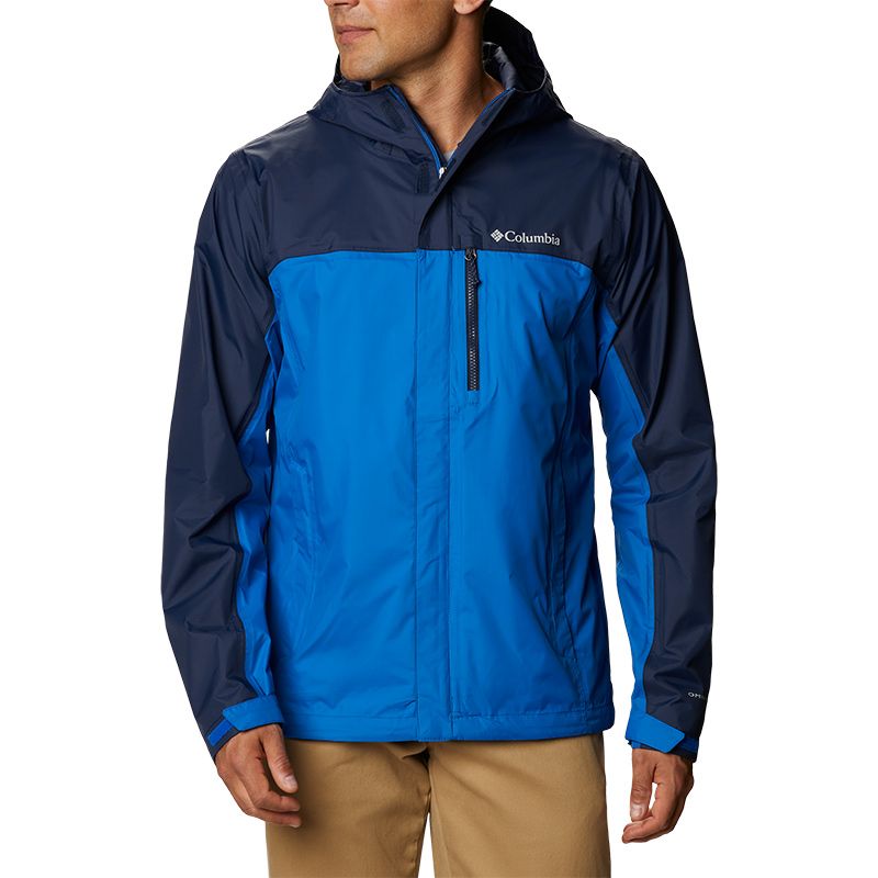 Blue and Navy Columbia rain jacket mens with hood and zip pocket from O'Neills.
