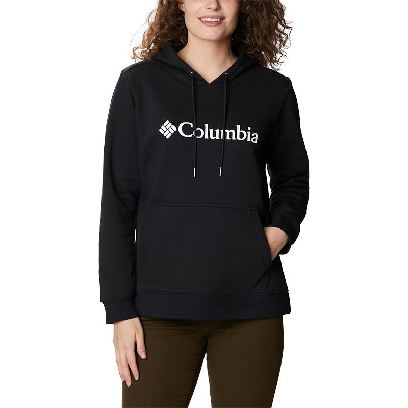 Black Columbia women's premium cotton hoodie, made from comfort stretch fabric with a soft interior and an oversized logo from O'Neills.