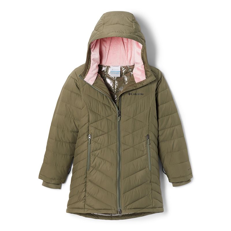 Green Columbia Kids' Heavenly Long Jacket, with Zippered hand pockets from O'Neills.