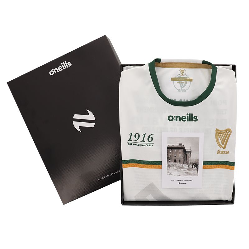 White Men's 1916 Commemoration Jersey packaged in a gift box by O’Neills.