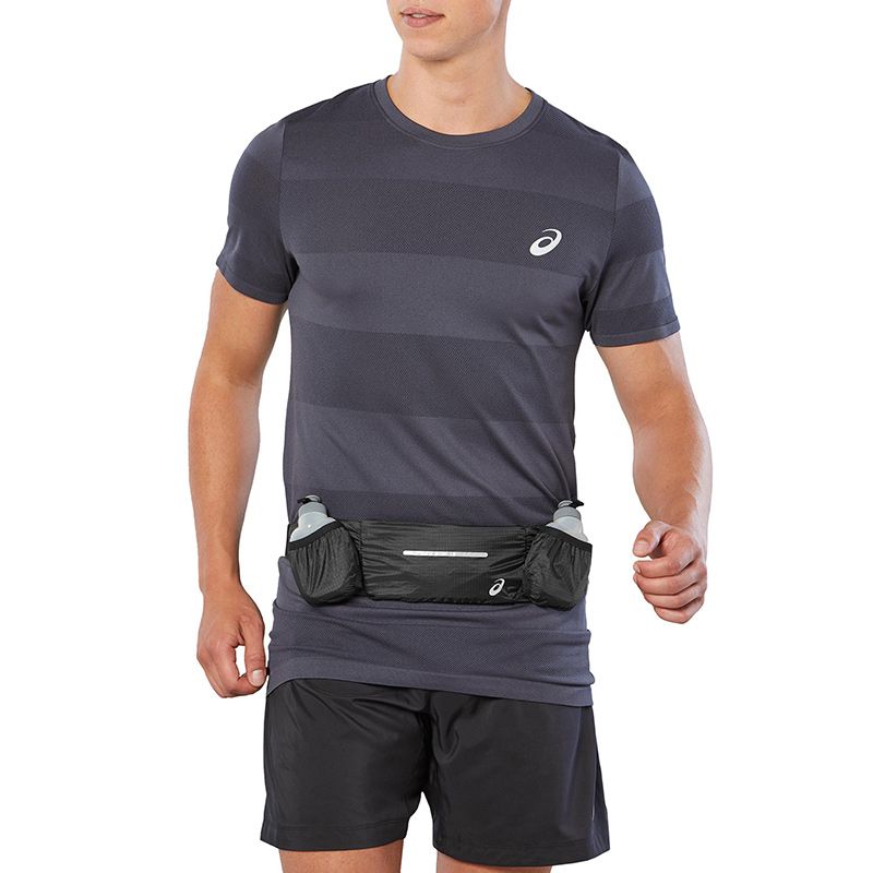 Men's Black ASICS Runners Bottlebelt, with stretch band that helps reduce bouncing from O'Neills.