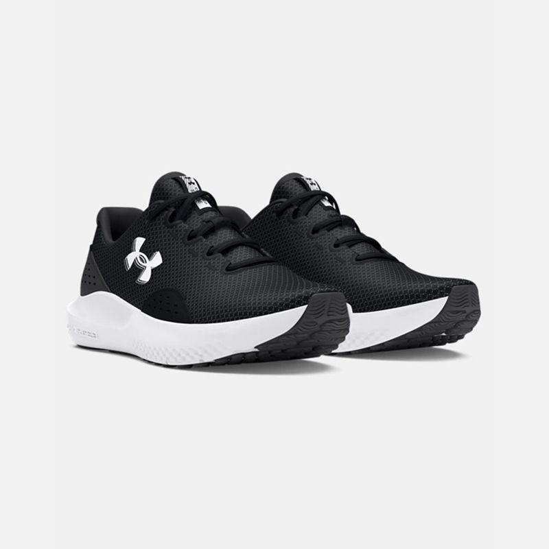 Women's Black and white Under Armour laced running shoes from O'Neills.