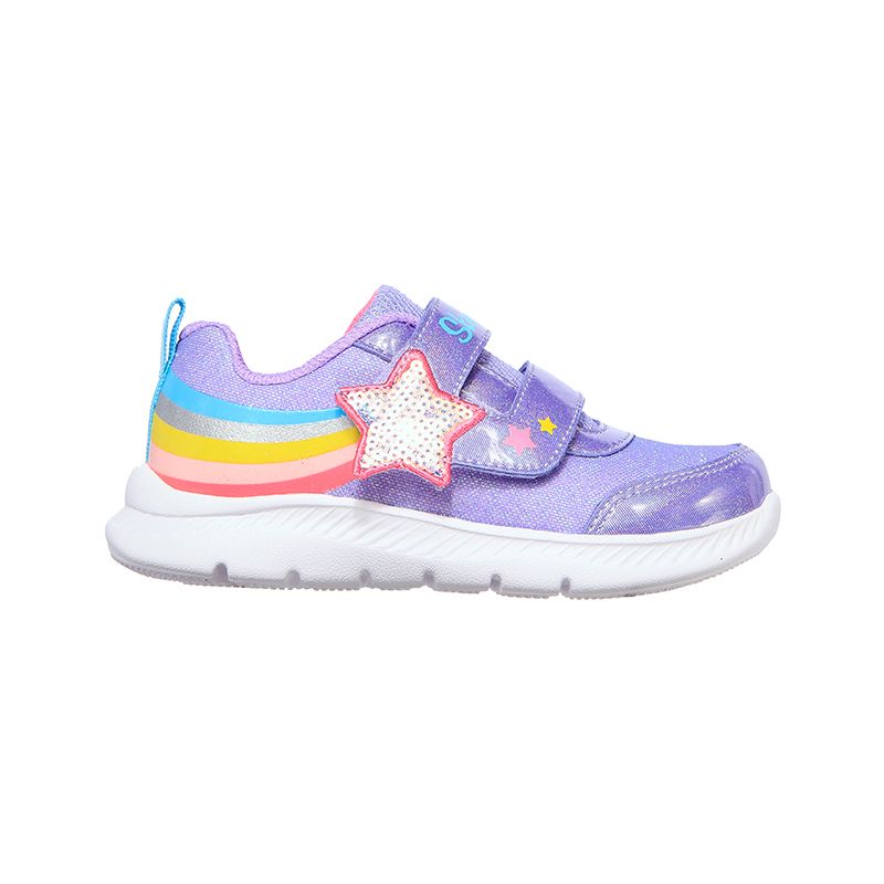 Purple Skechers Infant Comfy Flex Starry Skies trainers featuring a sequin embellishment with a glitter finish from O'Neills
