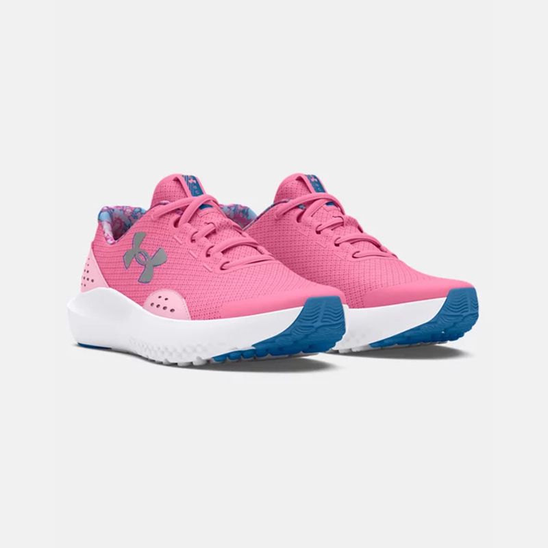 Kids' pink white and blue Under Armour surge 4 laced running shoes from O'Neills.