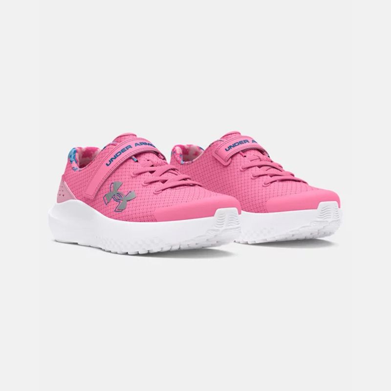 kids' pink white and blue Under Armour surge 4 AC running shoes from O'Neills.