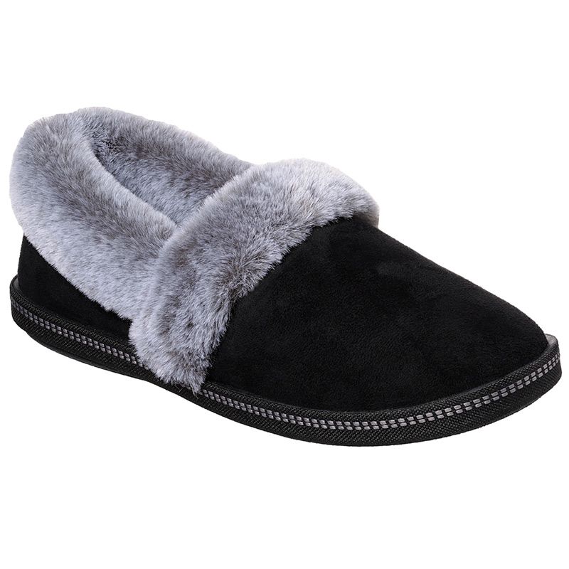 black and grey Skechers women's soft slippers with a memory foam footbed from O'Neills