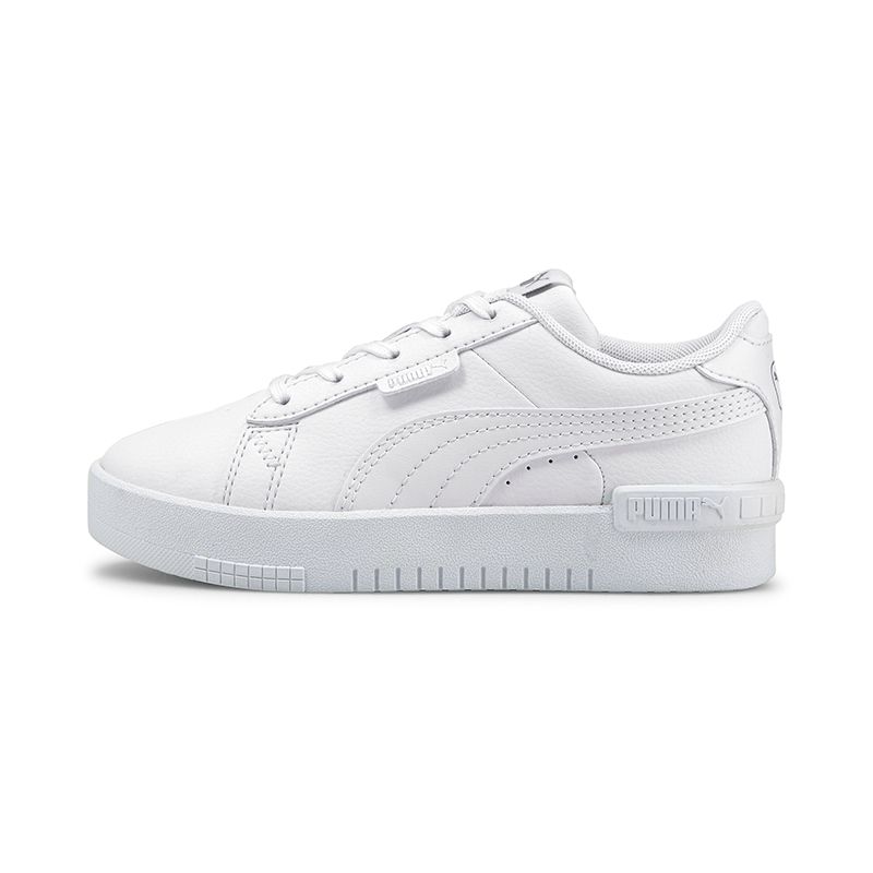 white and silver Puma kids' laced sport style shoes with a rubber midsole from O'Neills